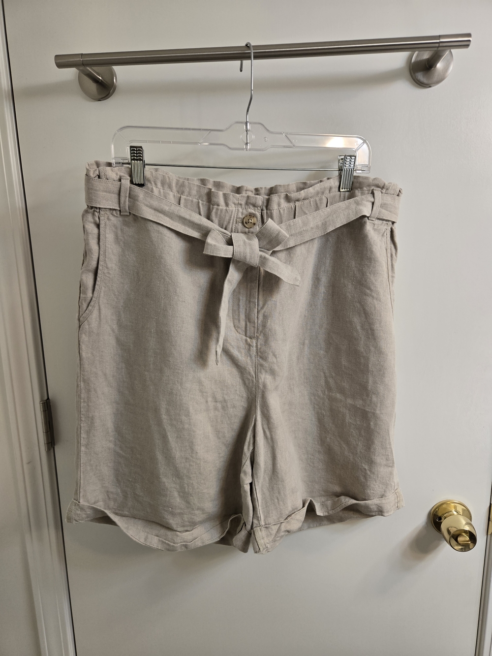 J. Jill Linen Paperbag Waist Shorts Light Beige Khaki Large L Coastal Grandma